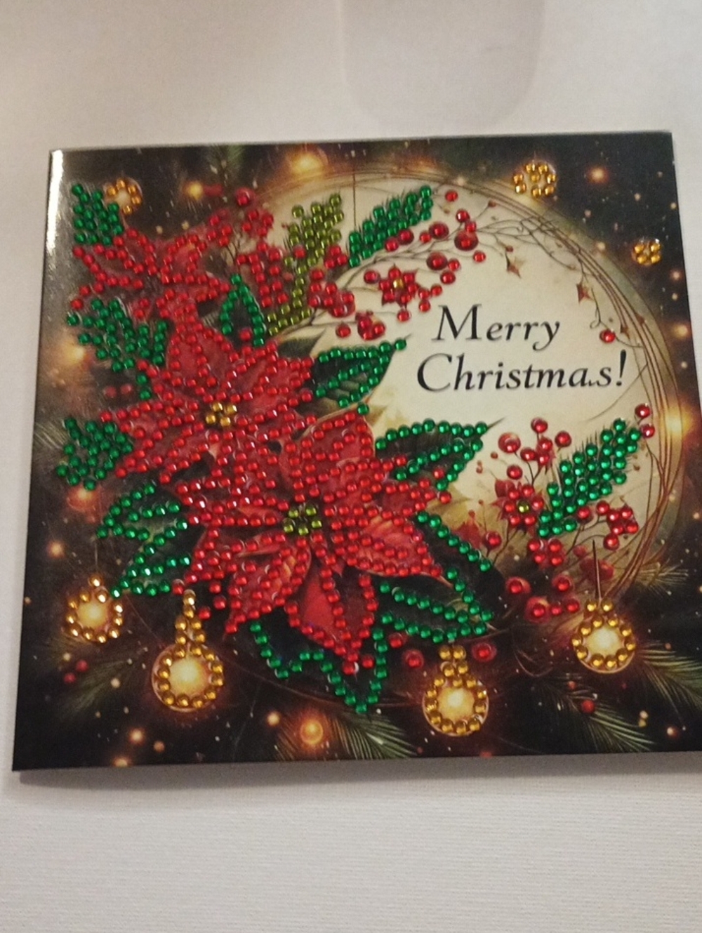 Merry Christmas Poinsettia Diamond Card Handmade